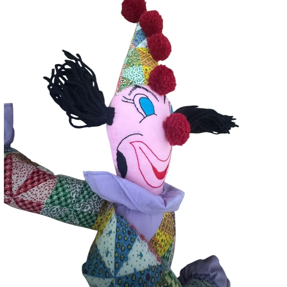Vintage Handmade Patchwork Clown Doll Large 41 Inch Folk Art Harlequin Plush Toy